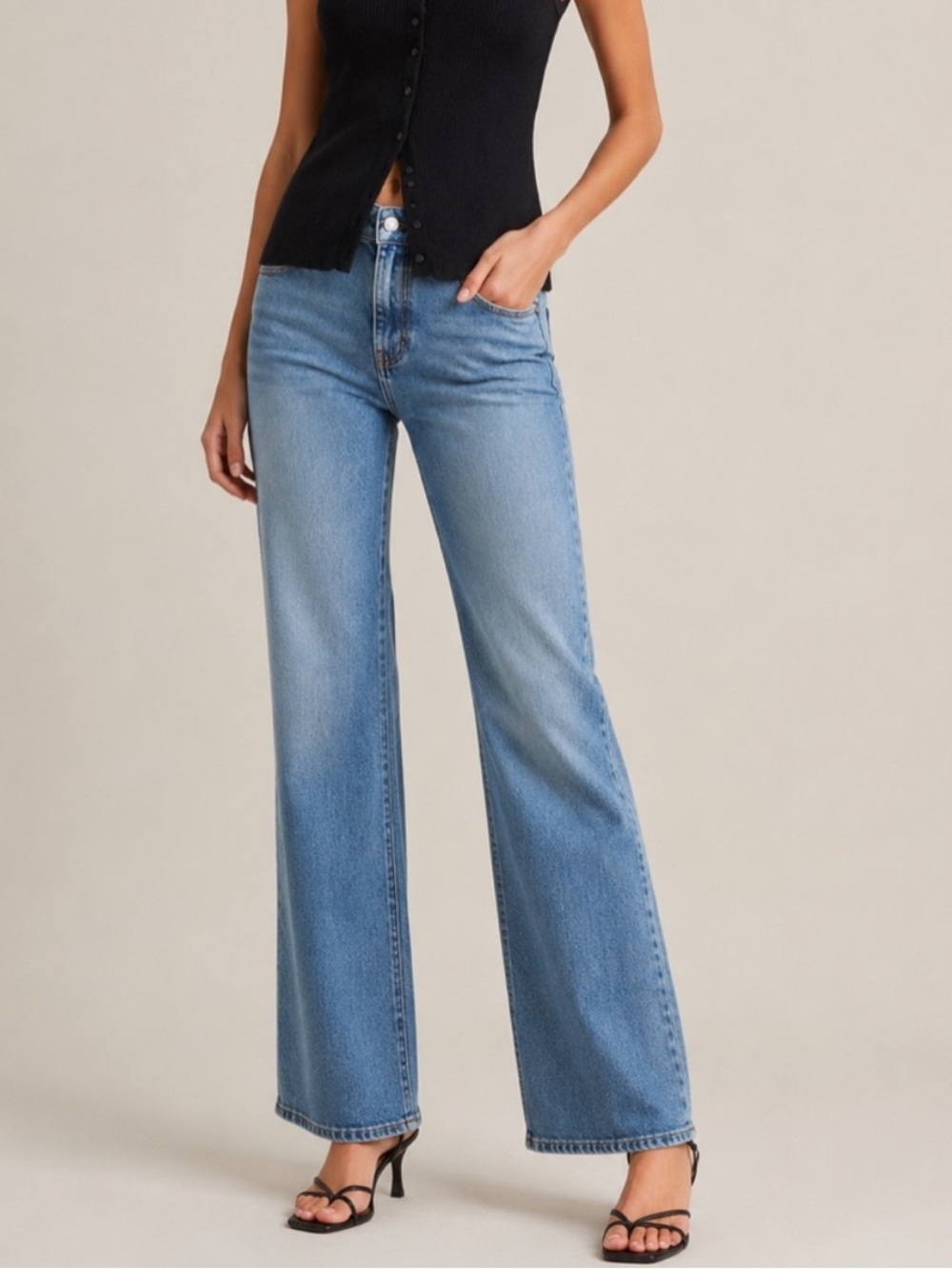 Camila Coelho High Waist Repreve Denim Bootcut Slight Flare Jeans SZ 4